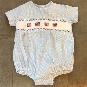 Petit Bébé Blue and White Vintage-Inspired Bodysuit